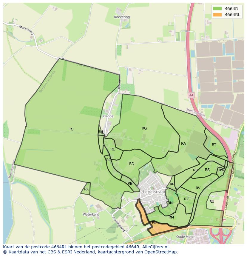 Afbeelding van het postcodegebied 4664 RL op de kaart.