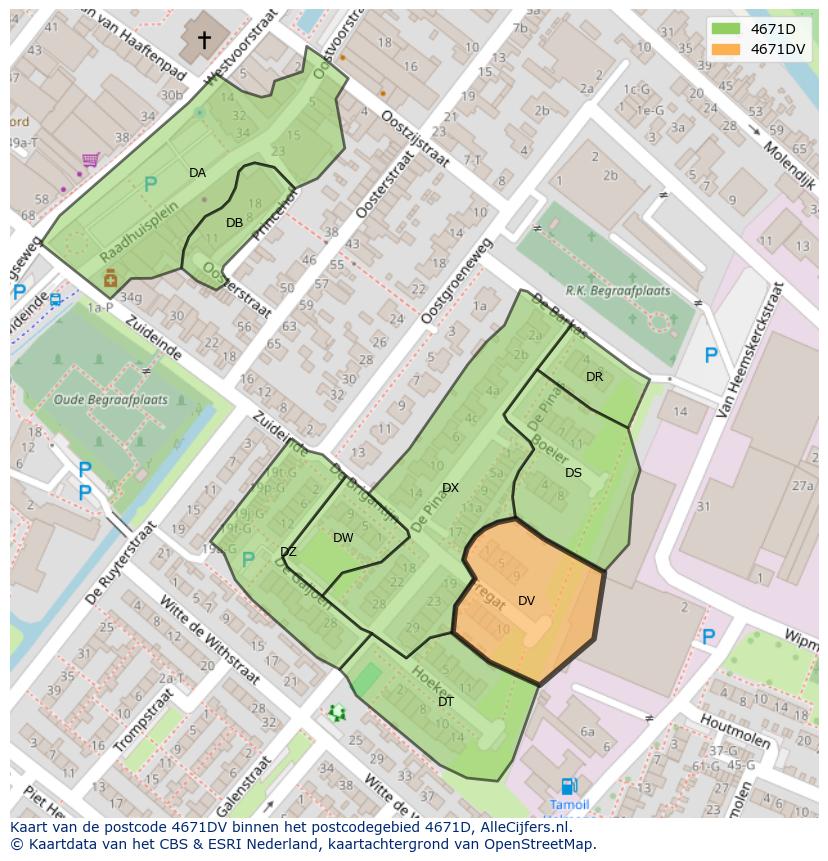 Afbeelding van het postcodegebied 4671 DV op de kaart.