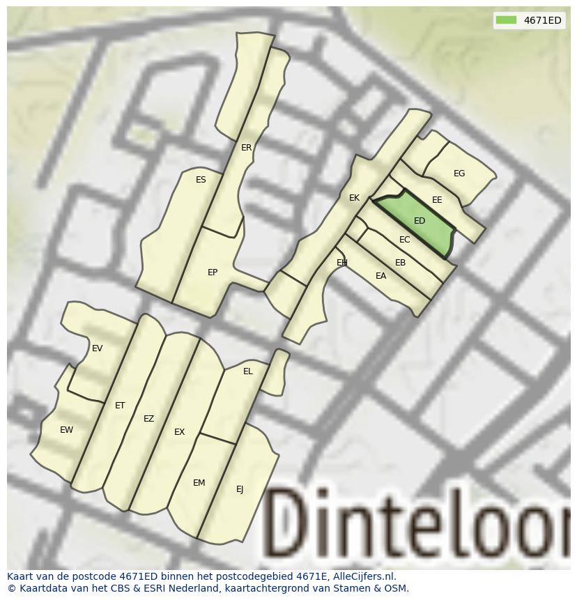 Afbeelding van het postcodegebied 4671 ED op de kaart.