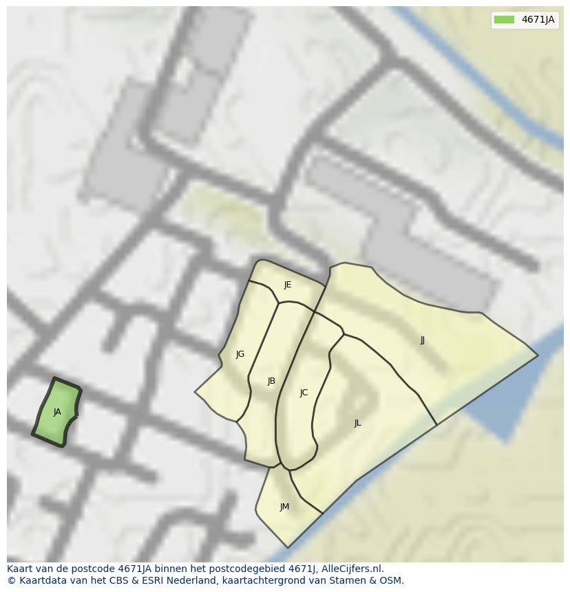 Afbeelding van het postcodegebied 4671 JA op de kaart.