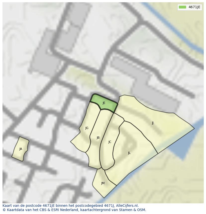 Afbeelding van het postcodegebied 4671 JE op de kaart.