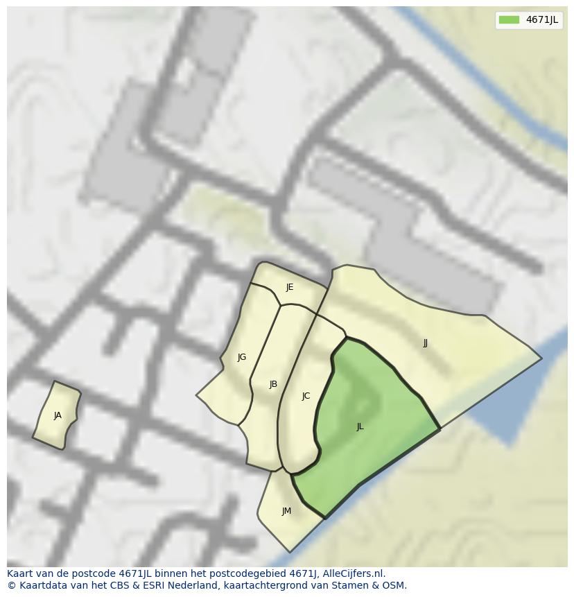 Afbeelding van het postcodegebied 4671 JL op de kaart.