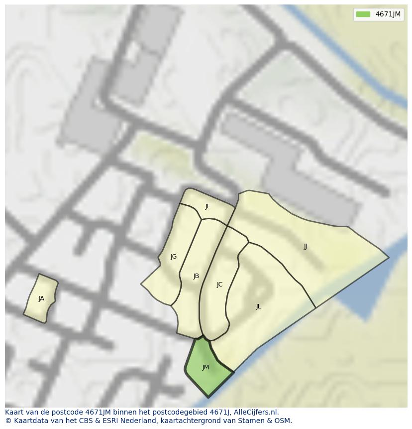 Afbeelding van het postcodegebied 4671 JM op de kaart.