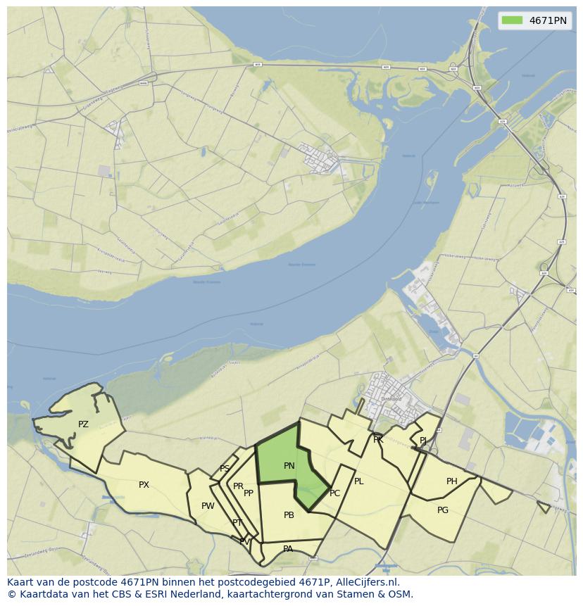 Afbeelding van het postcodegebied 4671 PN op de kaart.