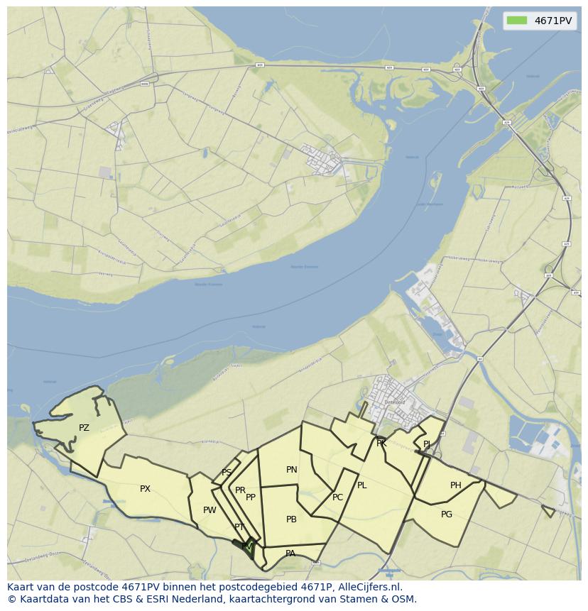 Afbeelding van het postcodegebied 4671 PV op de kaart.