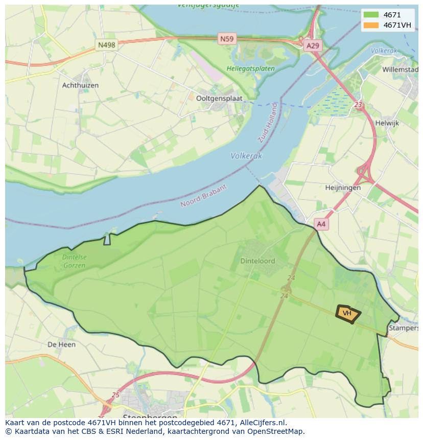 Afbeelding van het postcodegebied 4671 VH op de kaart.
