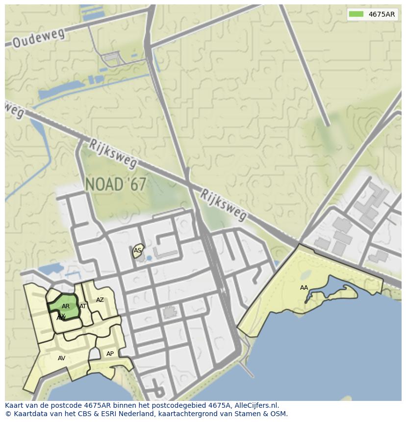 Afbeelding van het postcodegebied 4675 AR op de kaart.