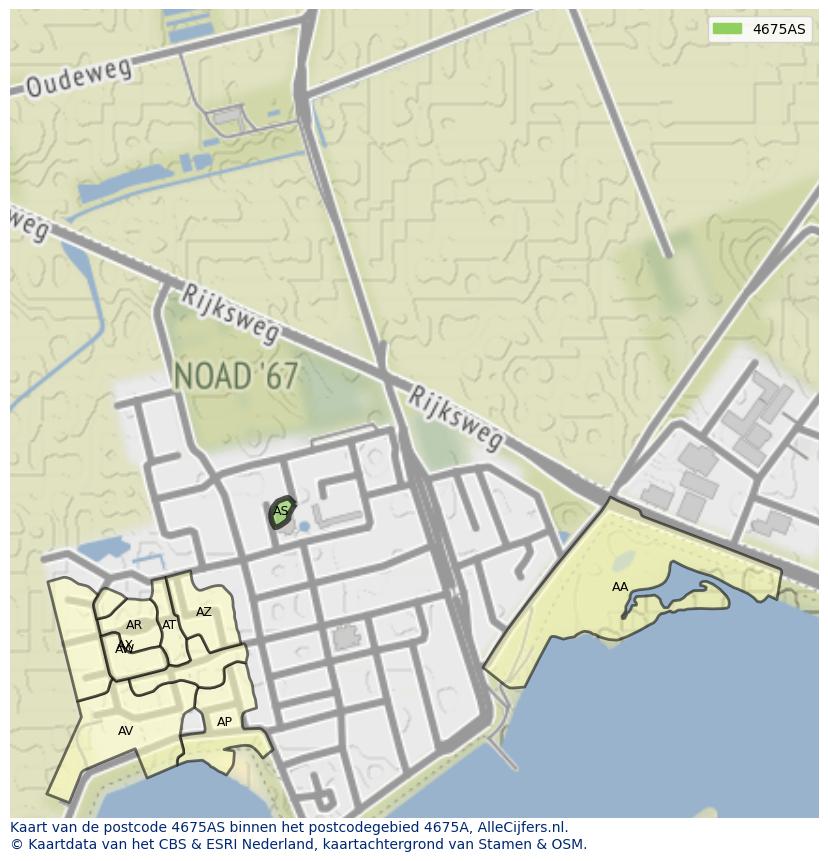 Afbeelding van het postcodegebied 4675 AS op de kaart.