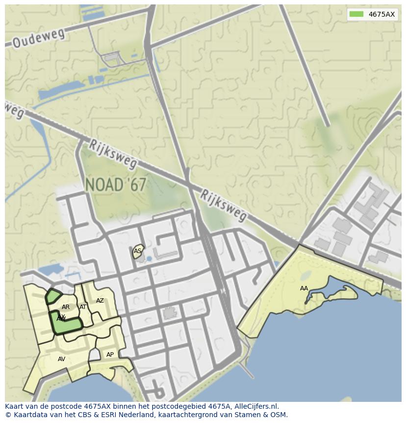 Afbeelding van het postcodegebied 4675 AX op de kaart.