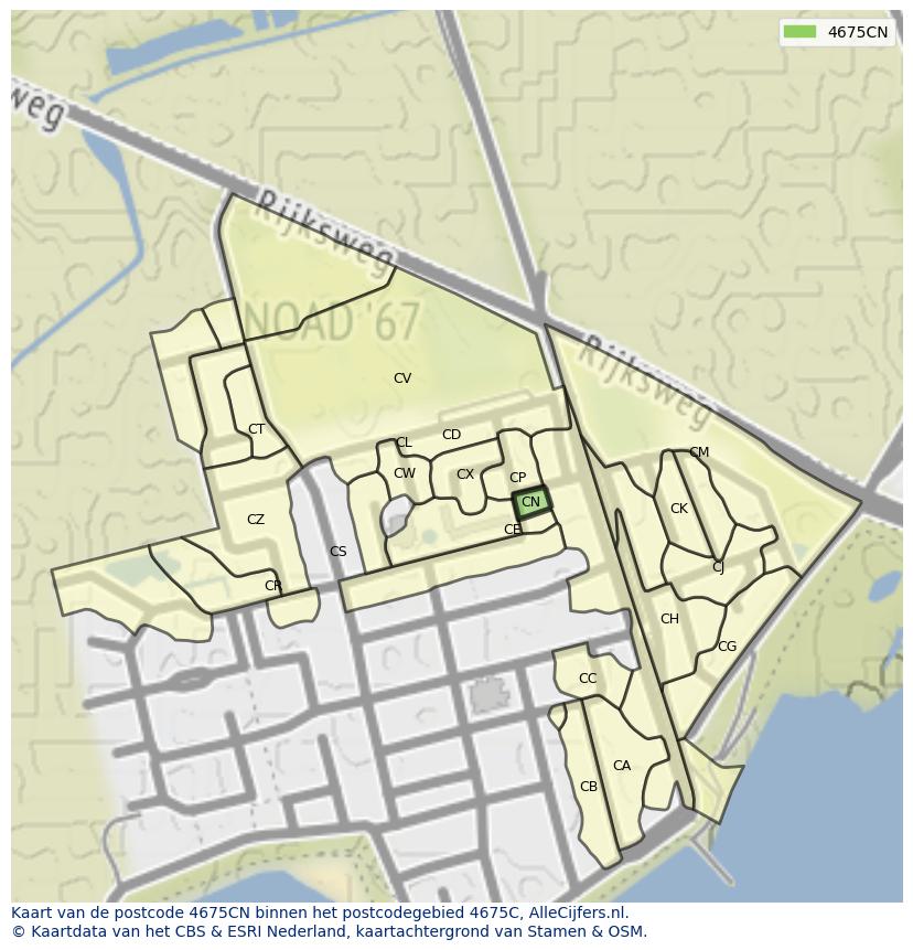 Afbeelding van het postcodegebied 4675 CN op de kaart.