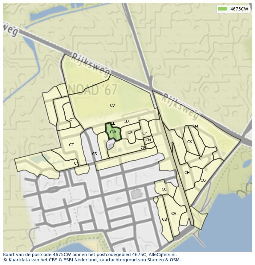 Afbeelding van het postcodegebied 4675 CW op de kaart.