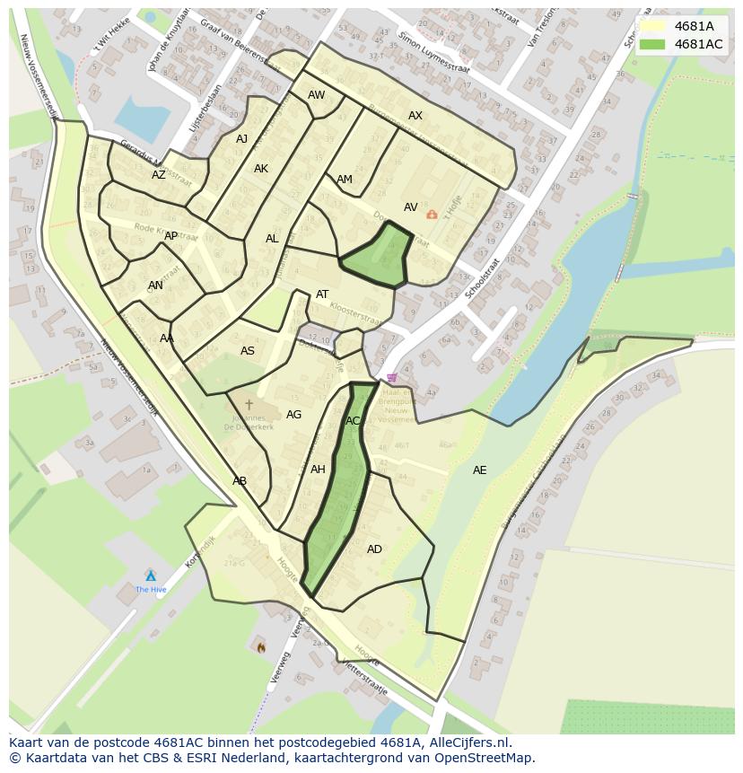 Afbeelding van het postcodegebied 4681 AC op de kaart.