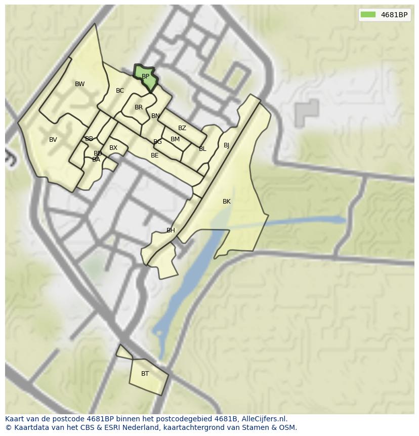 Afbeelding van het postcodegebied 4681 BP op de kaart.