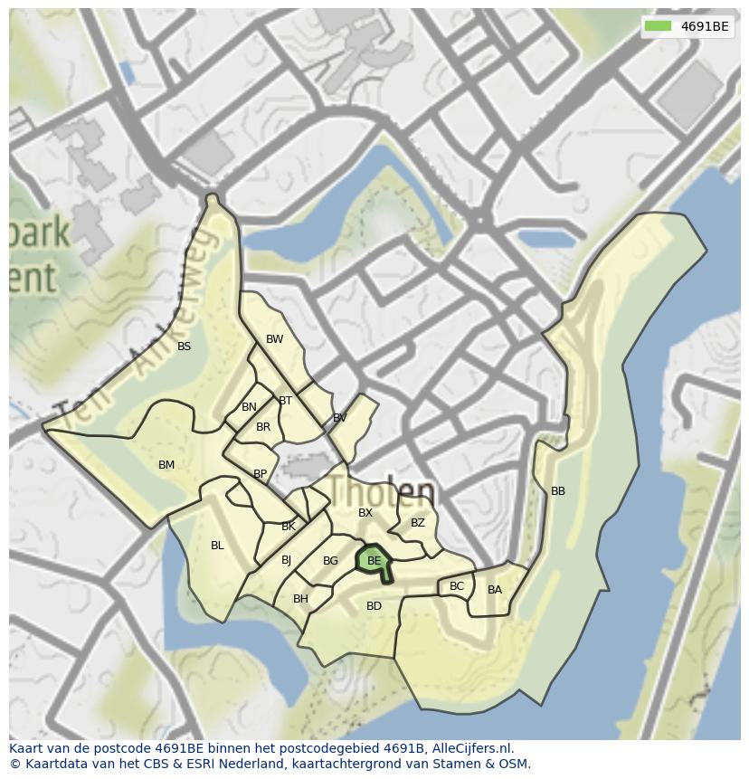 Afbeelding van het postcodegebied 4691 BE op de kaart.