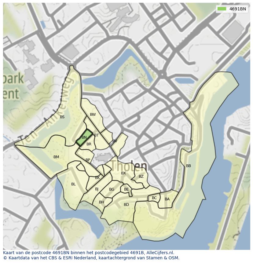 Afbeelding van het postcodegebied 4691 BN op de kaart.