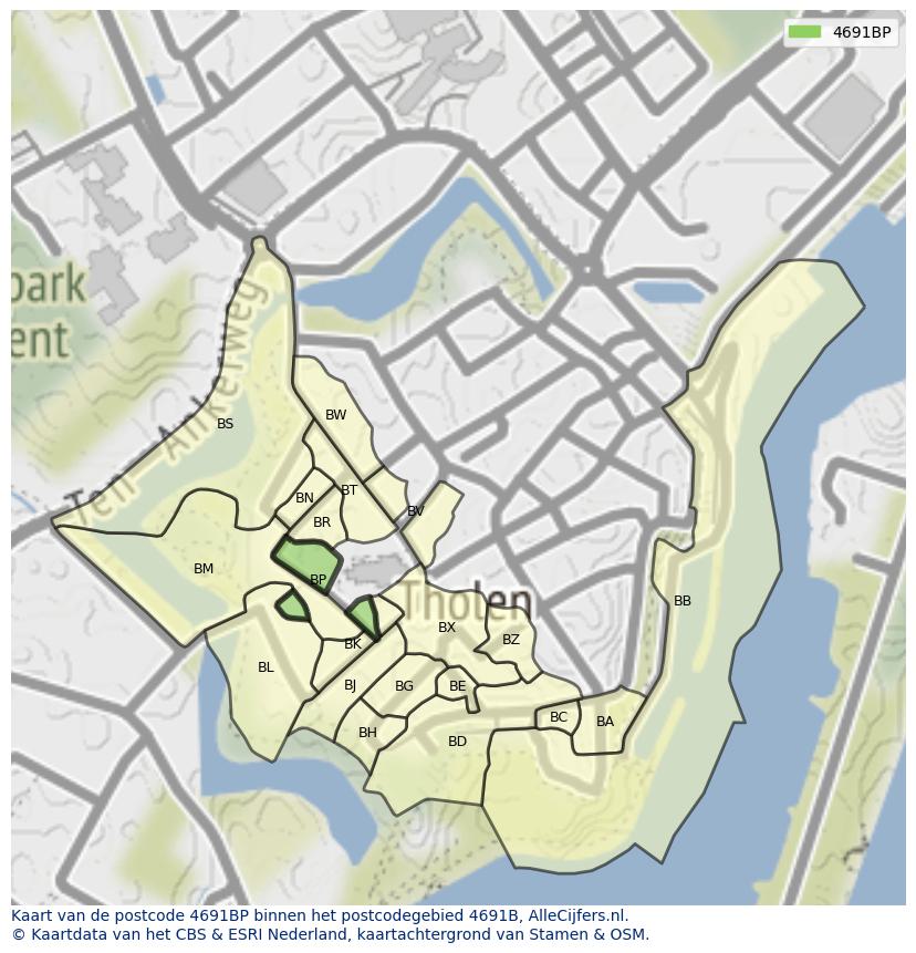Afbeelding van het postcodegebied 4691 BP op de kaart.