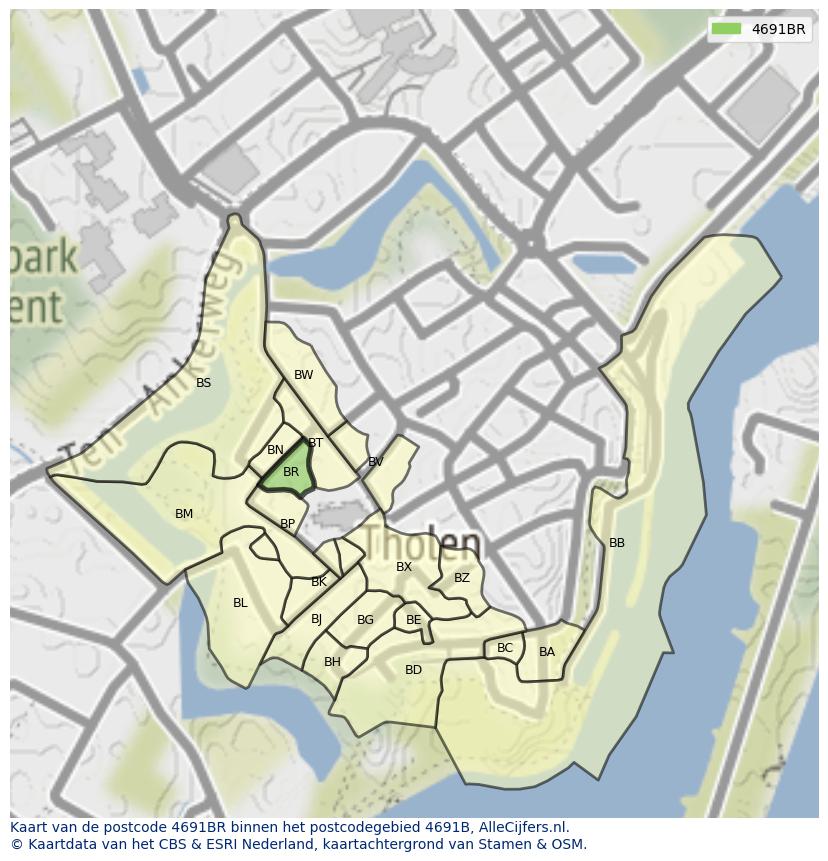 Afbeelding van het postcodegebied 4691 BR op de kaart.