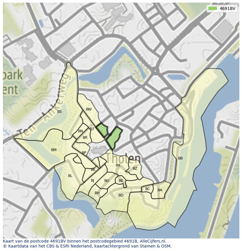 Afbeelding van het postcodegebied 4691 BV op de kaart.