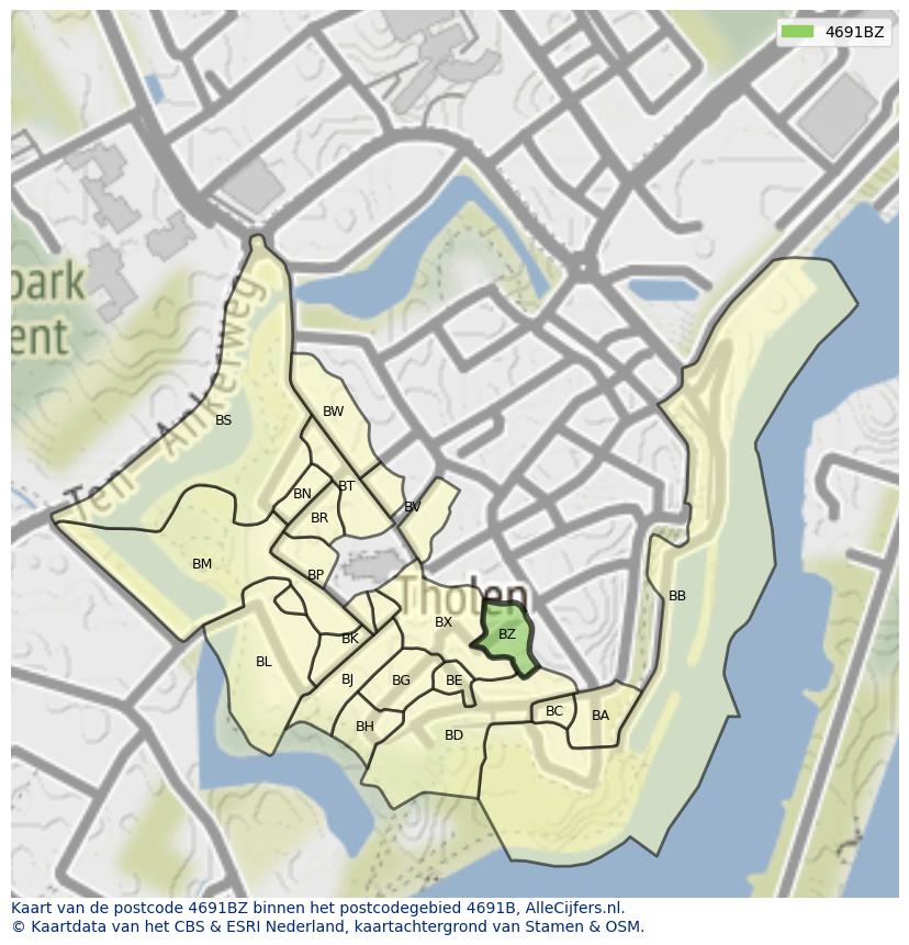 Afbeelding van het postcodegebied 4691 BZ op de kaart.