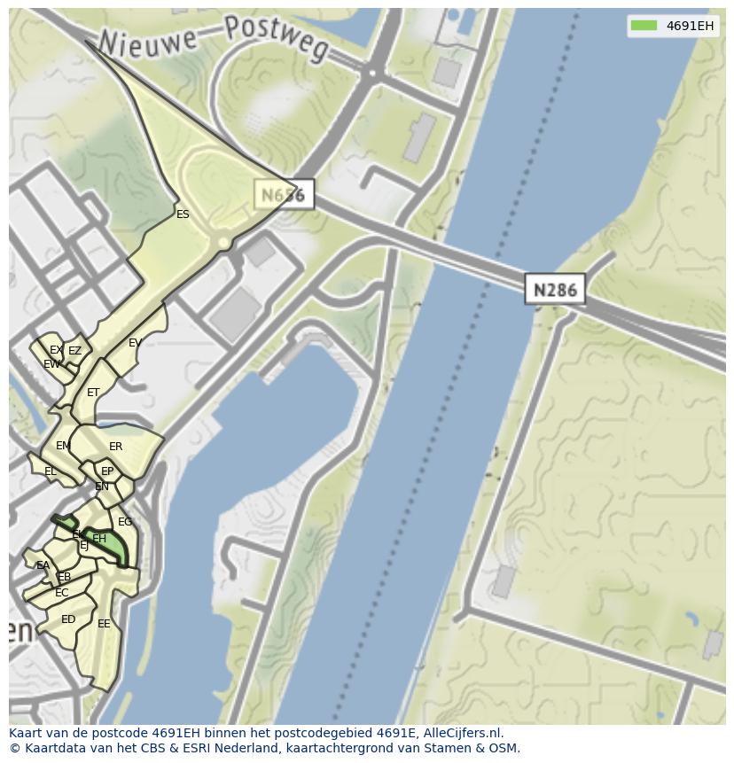 Afbeelding van het postcodegebied 4691 EH op de kaart.