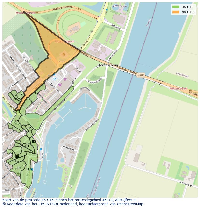 Afbeelding van het postcodegebied 4691 ES op de kaart.