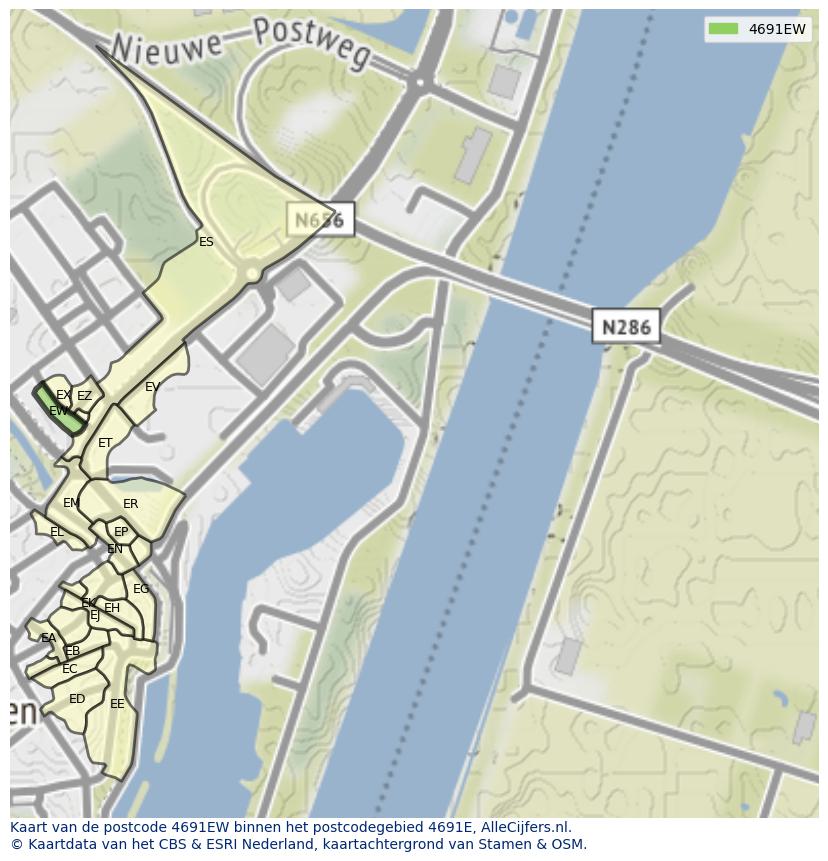 Afbeelding van het postcodegebied 4691 EW op de kaart.