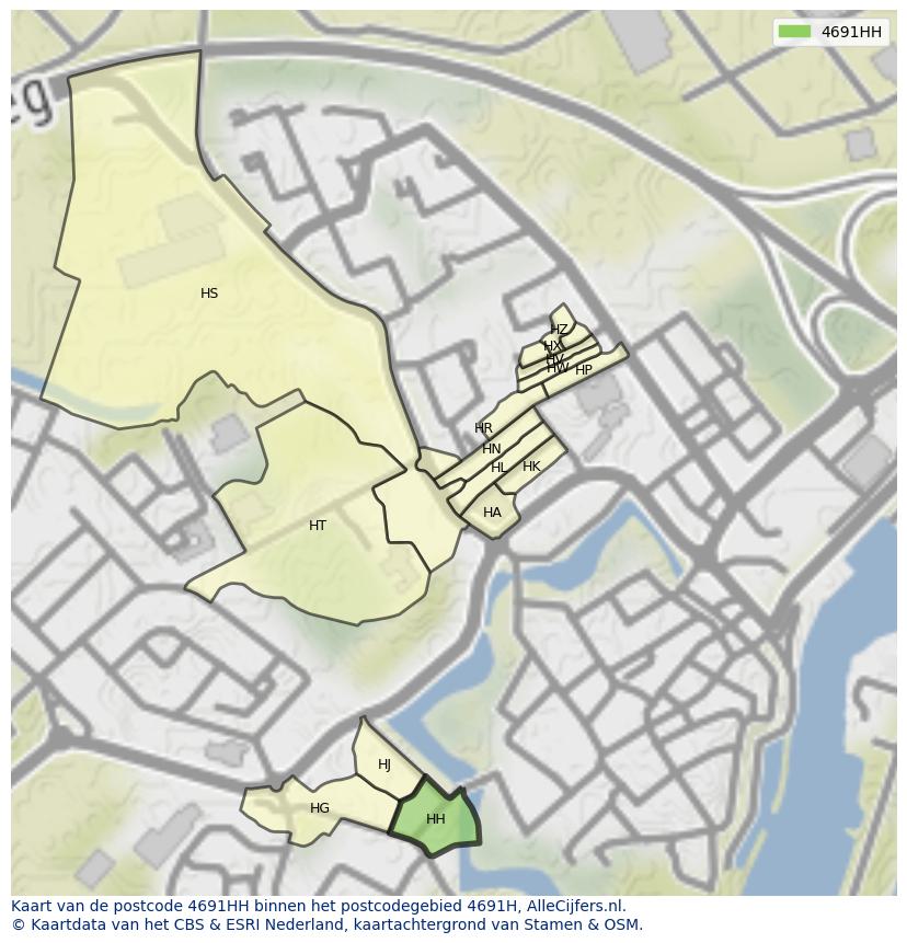 Afbeelding van het postcodegebied 4691 HH op de kaart.