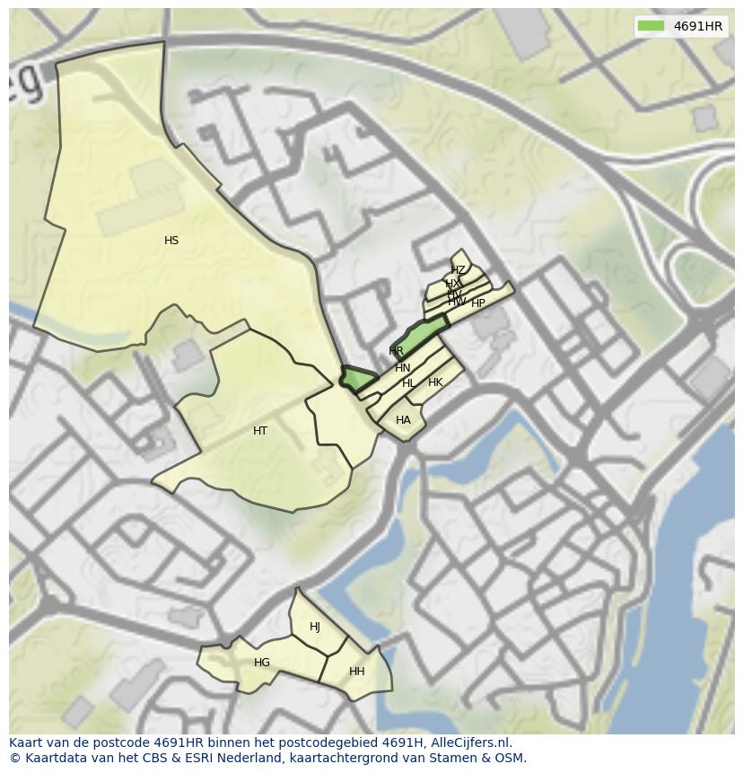 Afbeelding van het postcodegebied 4691 HR op de kaart.