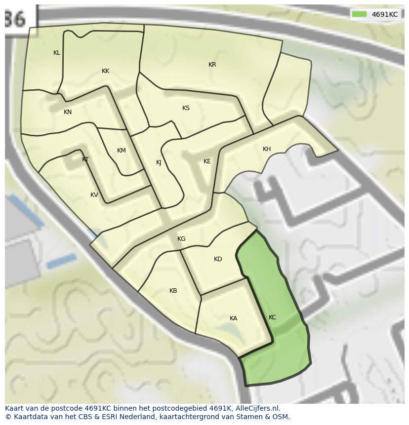 Afbeelding van het postcodegebied 4691 KC op de kaart.