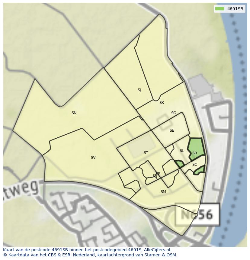 Afbeelding van het postcodegebied 4691 SB op de kaart.