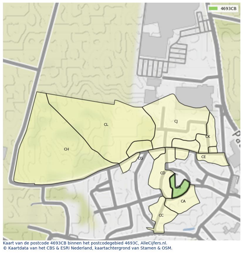 Afbeelding van het postcodegebied 4693 CB op de kaart.