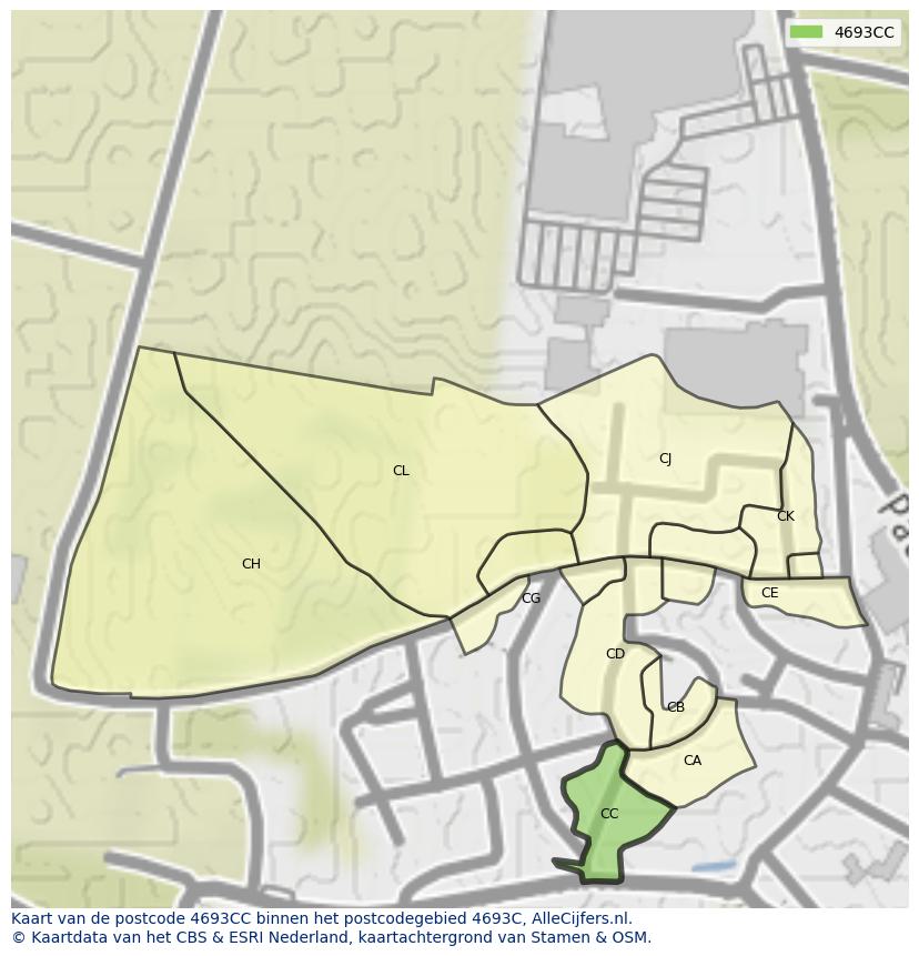Afbeelding van het postcodegebied 4693 CC op de kaart.