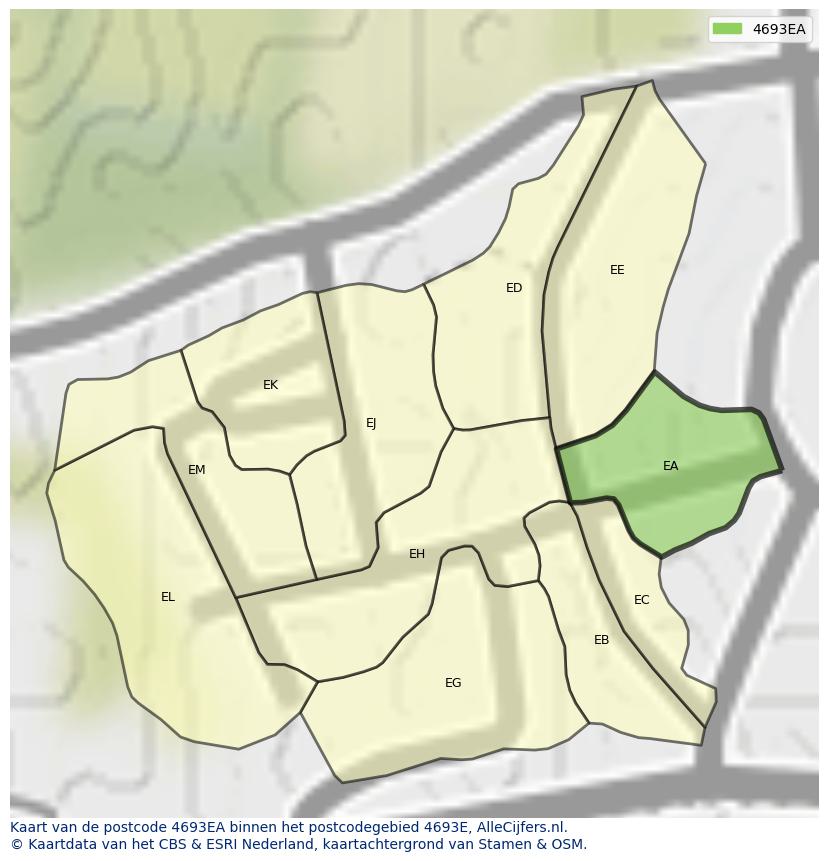 Afbeelding van het postcodegebied 4693 EA op de kaart.