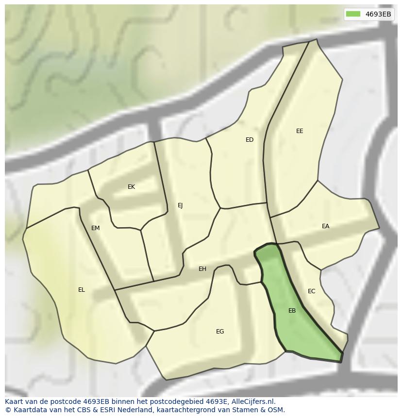 Afbeelding van het postcodegebied 4693 EB op de kaart.