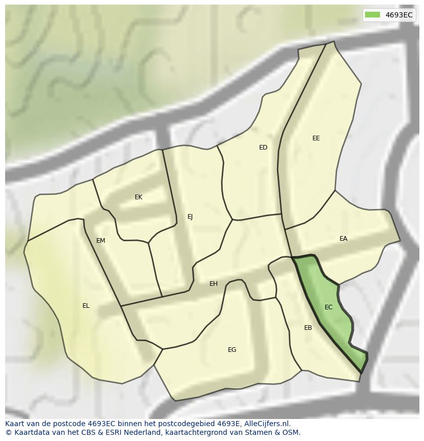 Afbeelding van het postcodegebied 4693 EC op de kaart.