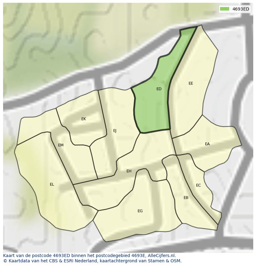 Afbeelding van het postcodegebied 4693 ED op de kaart.