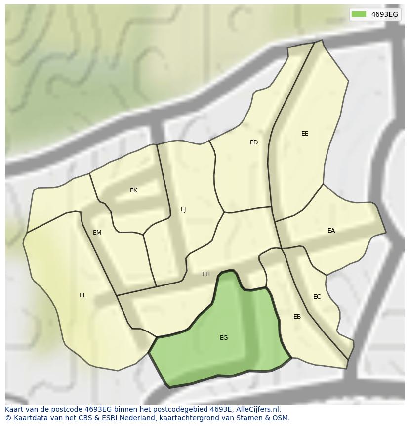 Afbeelding van het postcodegebied 4693 EG op de kaart.
