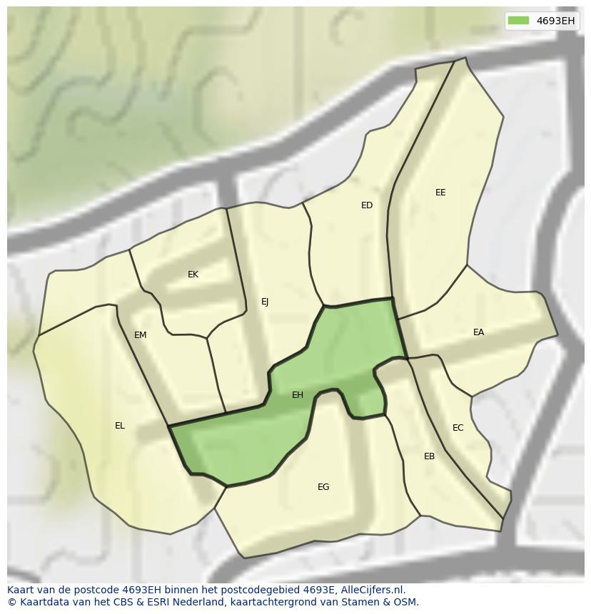 Afbeelding van het postcodegebied 4693 EH op de kaart.