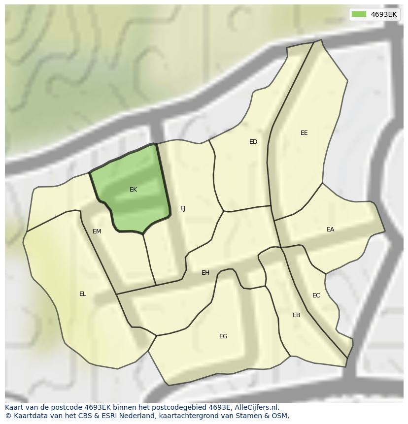Afbeelding van het postcodegebied 4693 EK op de kaart.