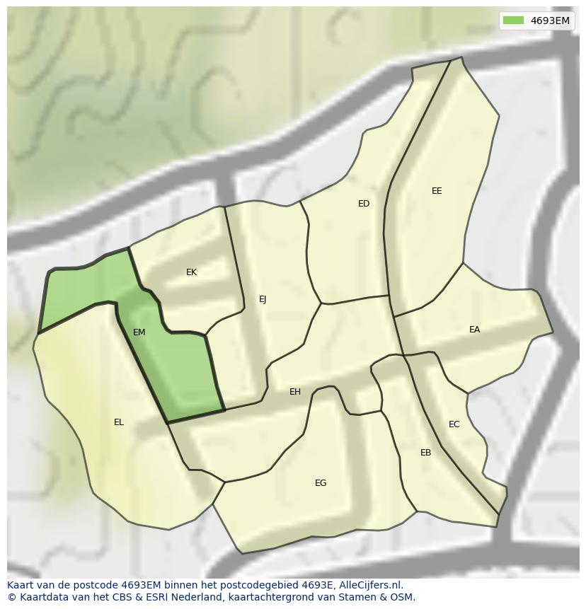 Afbeelding van het postcodegebied 4693 EM op de kaart.