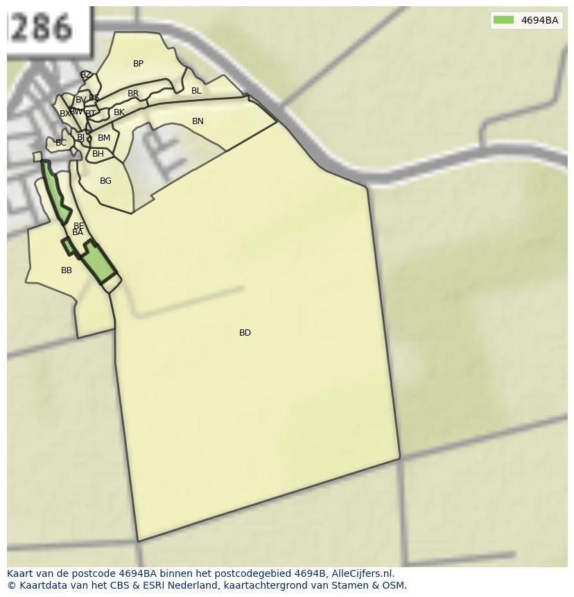 Afbeelding van het postcodegebied 4694 BA op de kaart.
