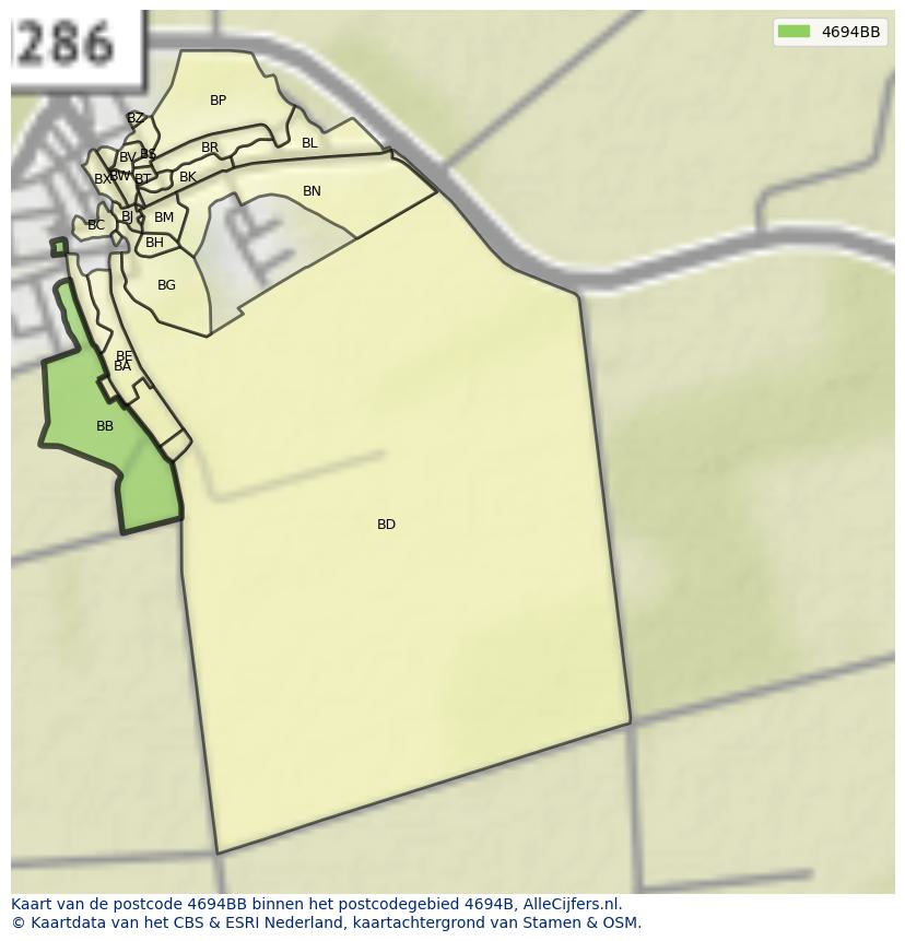 Afbeelding van het postcodegebied 4694 BB op de kaart.