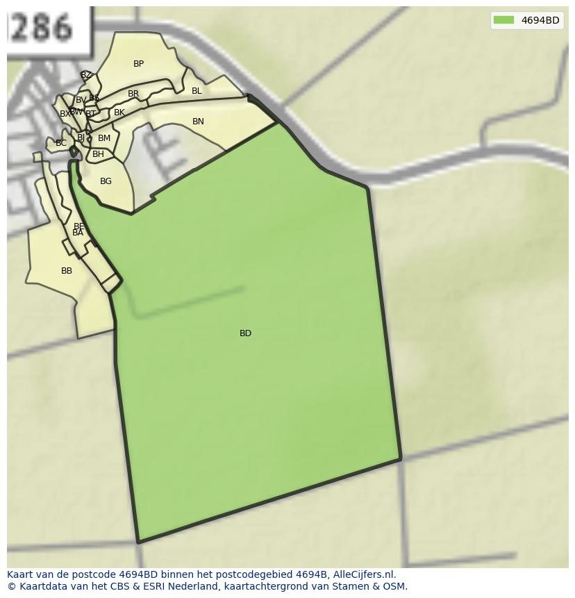 Afbeelding van het postcodegebied 4694 BD op de kaart.