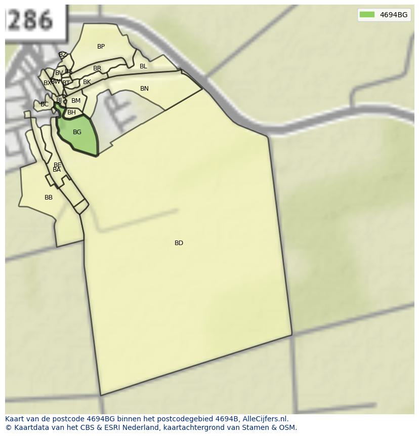 Afbeelding van het postcodegebied 4694 BG op de kaart.