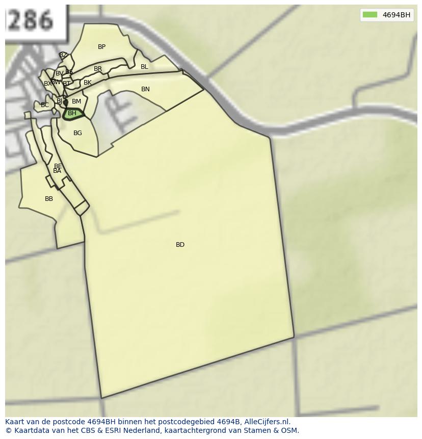 Afbeelding van het postcodegebied 4694 BH op de kaart.