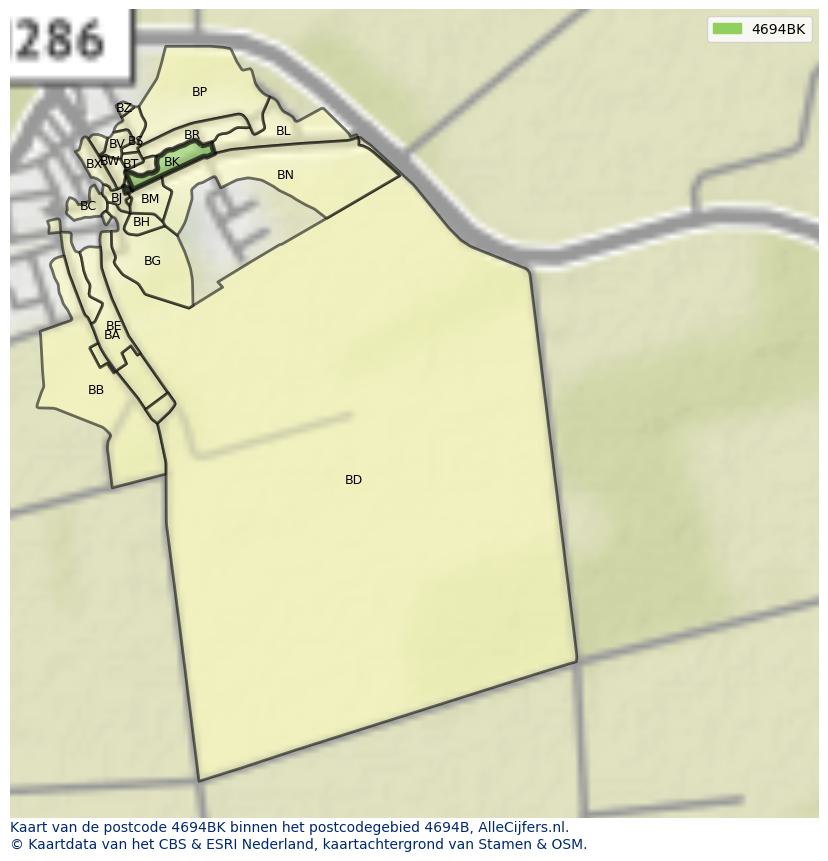 Afbeelding van het postcodegebied 4694 BK op de kaart.