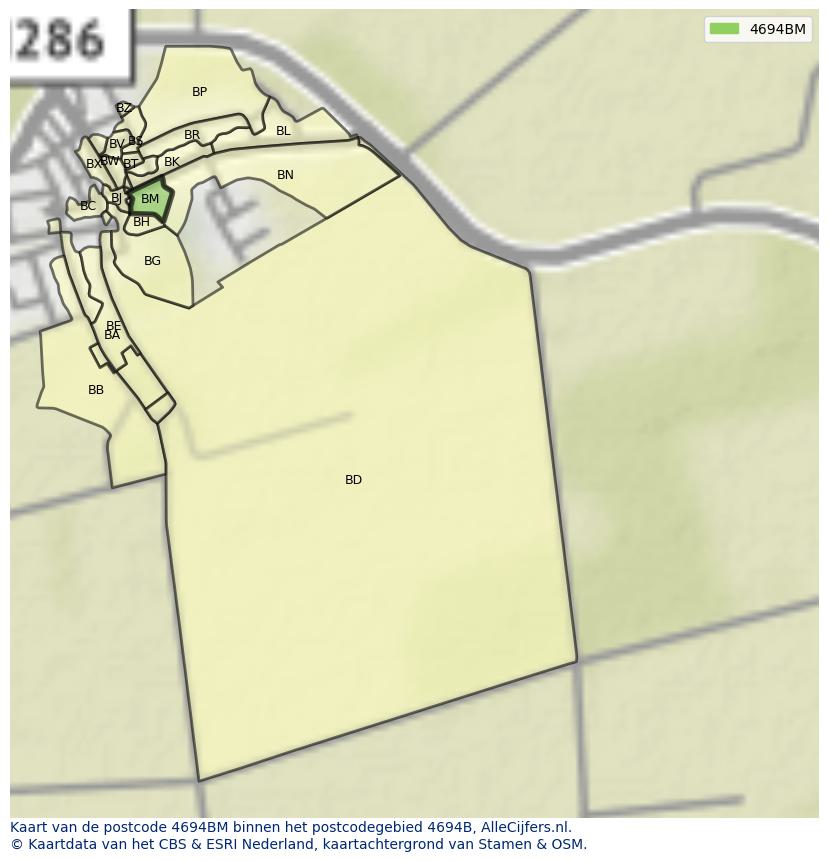 Afbeelding van het postcodegebied 4694 BM op de kaart.