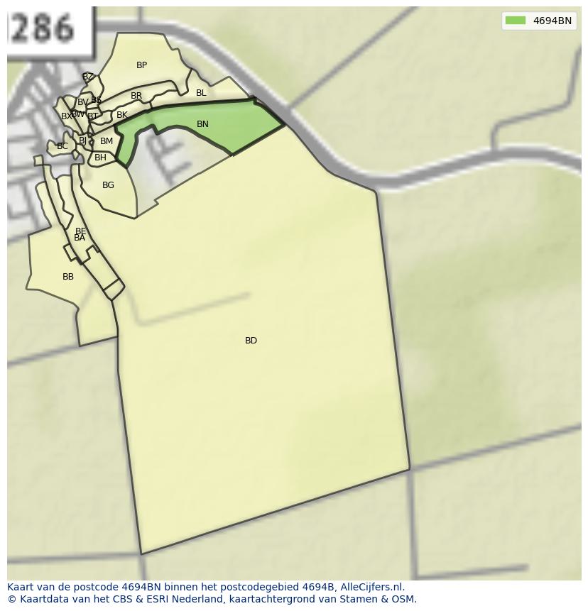 Afbeelding van het postcodegebied 4694 BN op de kaart.