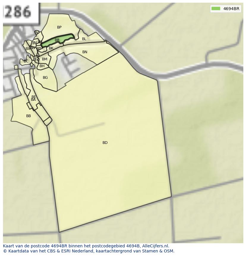 Afbeelding van het postcodegebied 4694 BR op de kaart.
