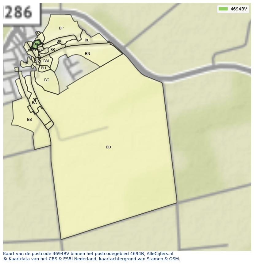 Afbeelding van het postcodegebied 4694 BV op de kaart.
